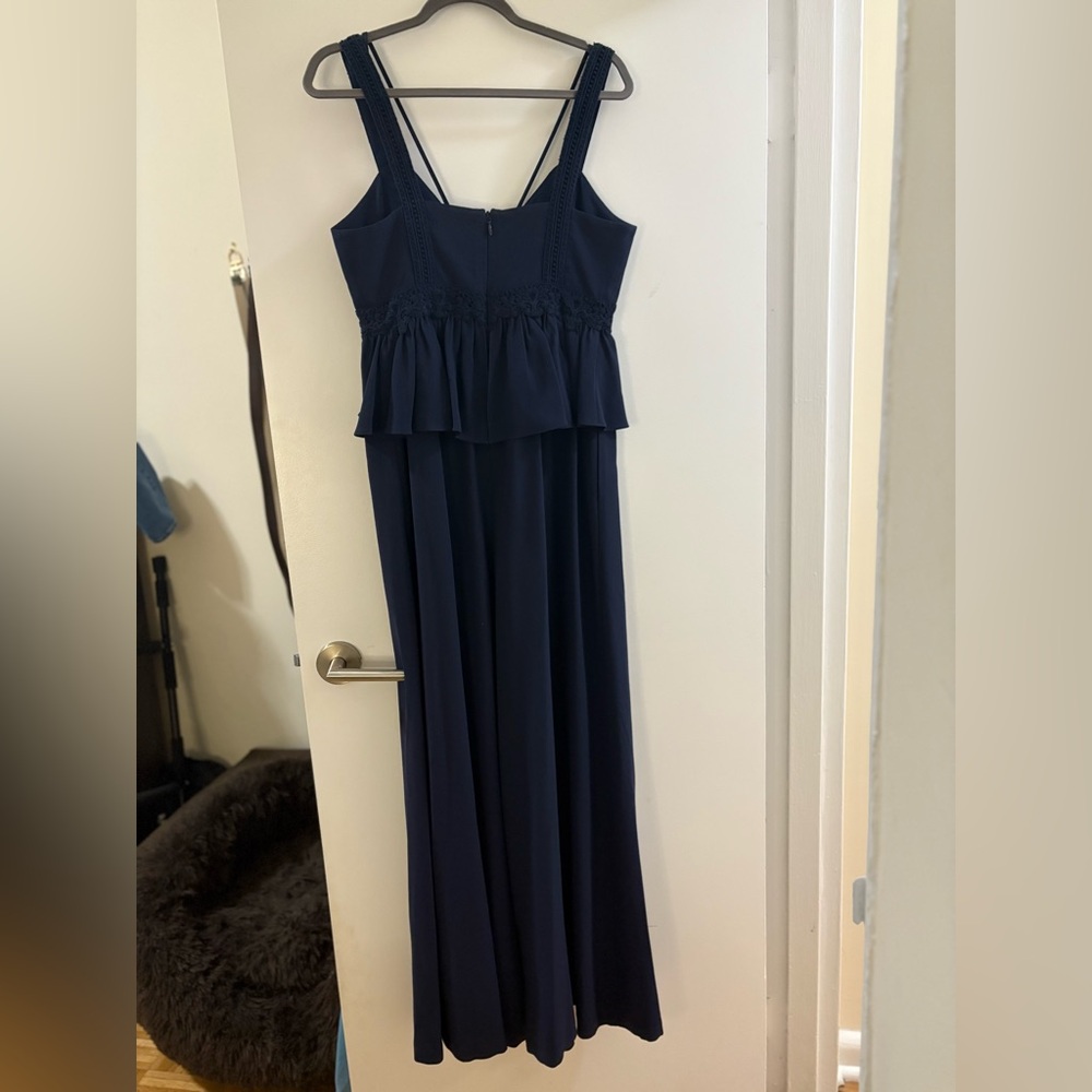 BCBGMAXAZRIA Navy Crepe Embroidered Peplum Jumpsuit - Picture 9 of 13